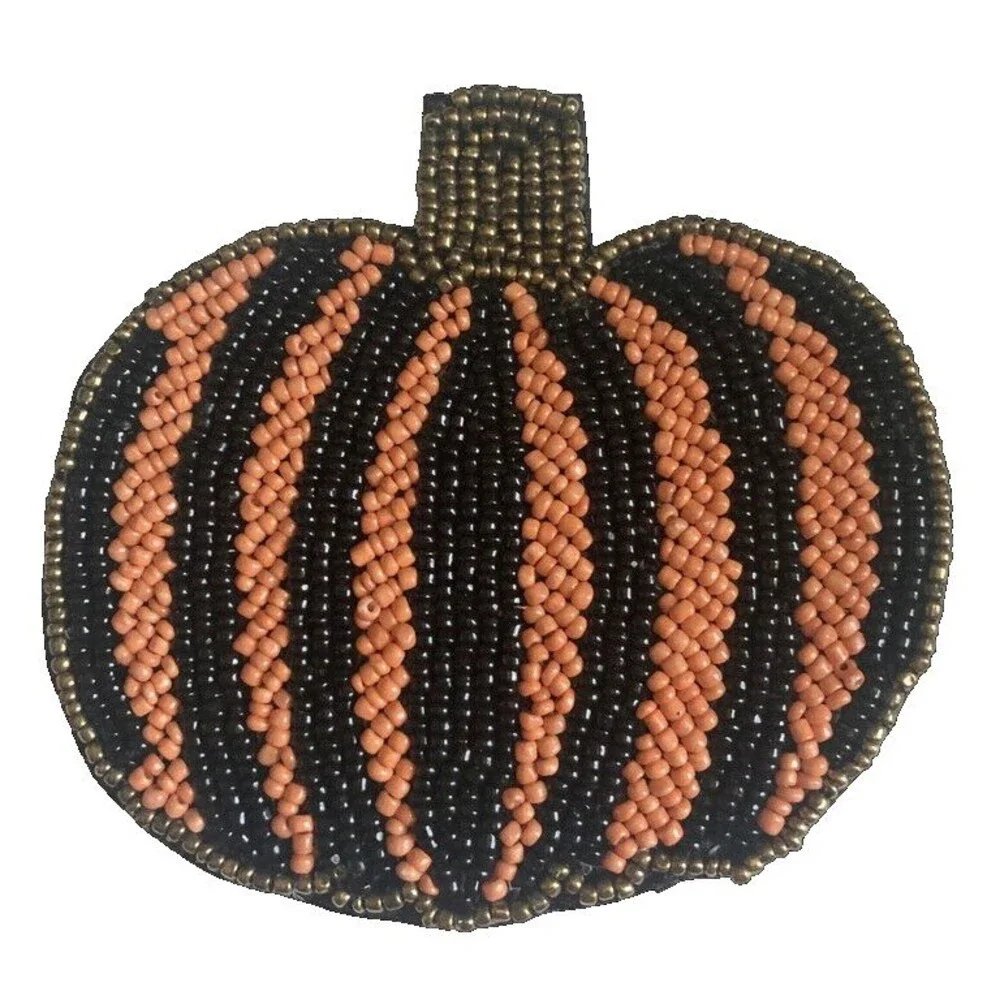 Thanksgiving Max Studio Glass Beaded Pumpkin Drink Coasters Halloween Set of 4